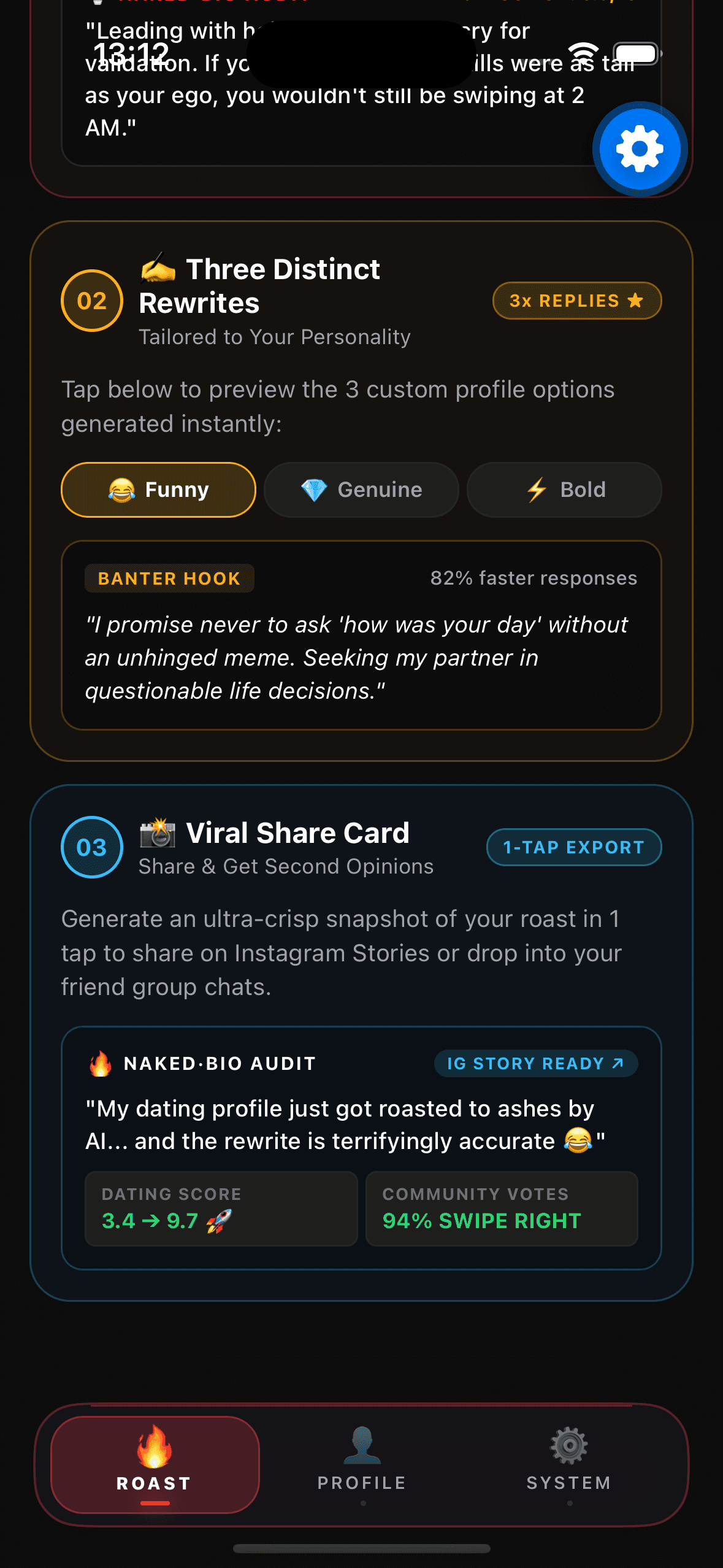 NakedBio viral story export feature in iPhone app